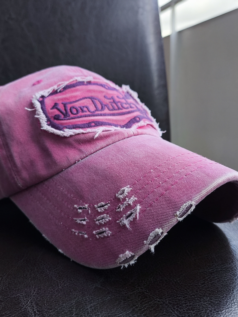 Von Dutch Distressed Pink Cotton Baseball Cap Kustommade Cleaned Y2k One Size